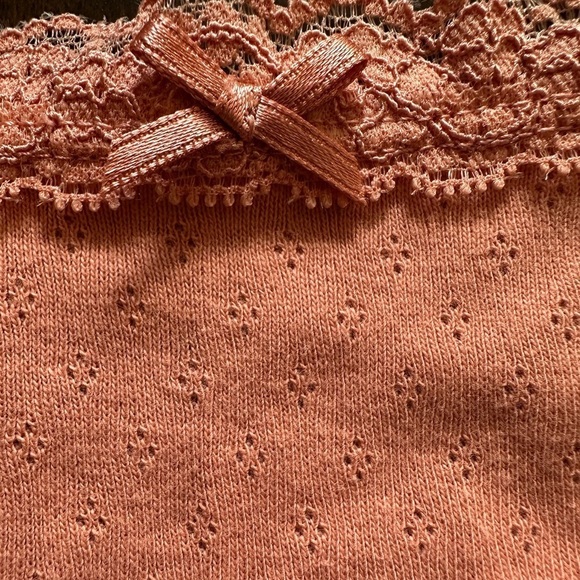American Eagle pointelle Lace Cami XS NWT peachy crop 100% cotton Swiftie - Picture 3 of 5